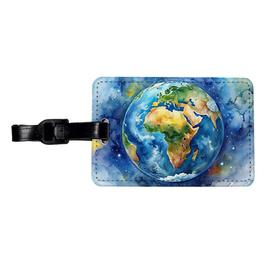 Earth Africa Asia Europe From Space Watercolor Travel Faux Leather Luggage Tag