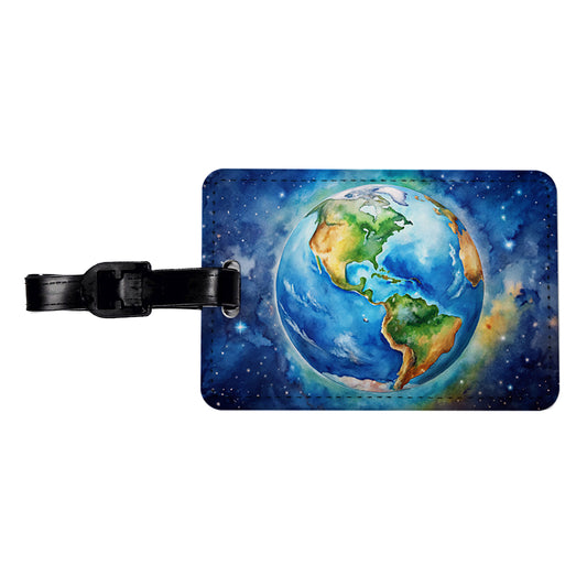 Earth North South America From Space Watercolor Travel Faux Leather Luggage Tag