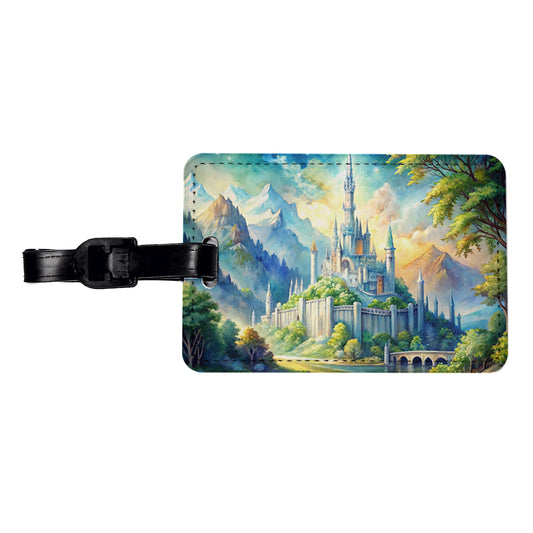 Elves Fantasy Kingdom Watercolor Design Travel Faux Leather Luggage Tag