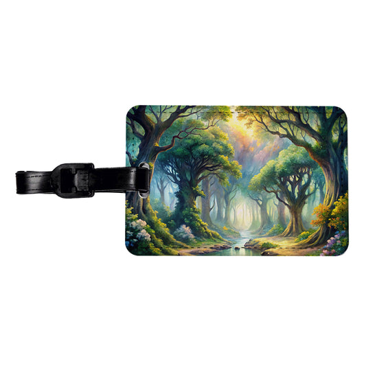 Elvish Elves Forest Fantasy Watercolor Design Travel Faux Leather Luggage Tag
