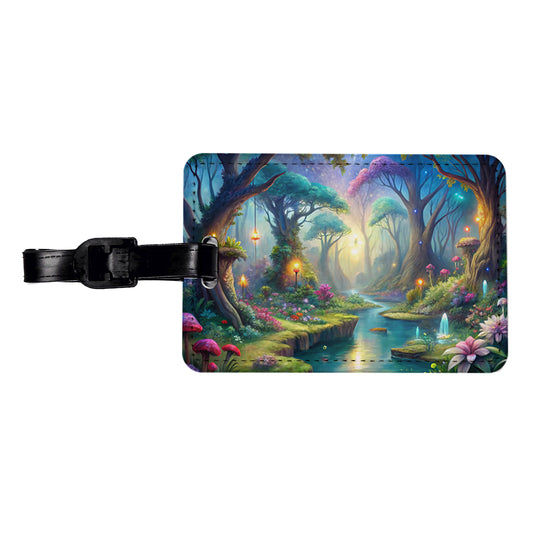 Fairy Forest Trees Fantasy Watercolor Design Travel Faux Leather Luggage Tag