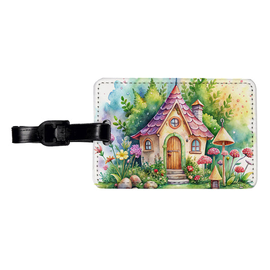 Fairy House Watercolor Adorable Travel Faux Leather Luggage Tag