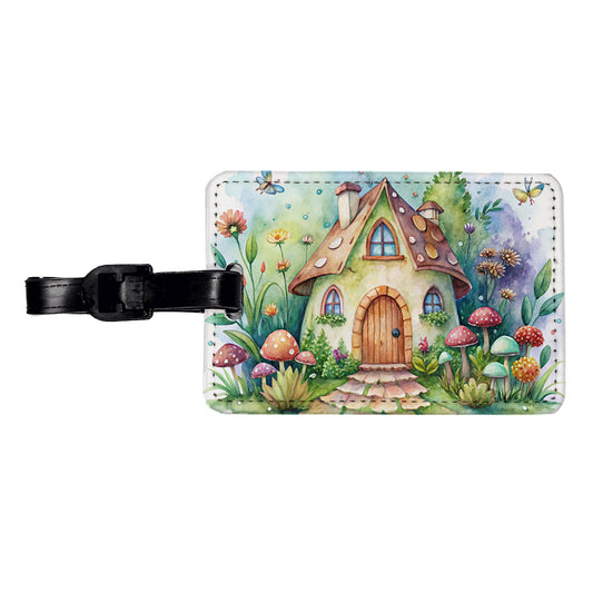 Fairy House Watercolor Travel Faux Leather Luggage Tag