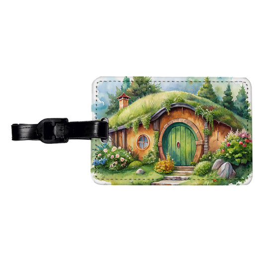 Fantasy House Grass Roof Watercolor Design Travel Faux Leather Luggage Tag