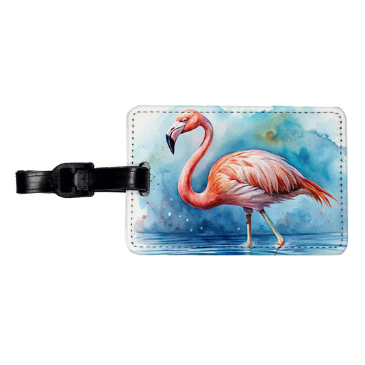 Flamingo Bird In Water Watercolor Travel Faux Leather Luggage Tag