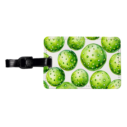 Fluorescent Green Pickleballs Travel Faux Leather Luggage Tag