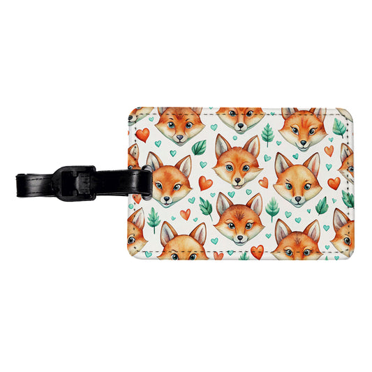Fox Faces Hearts Watercolor Travel Faux Leather Luggage Tag