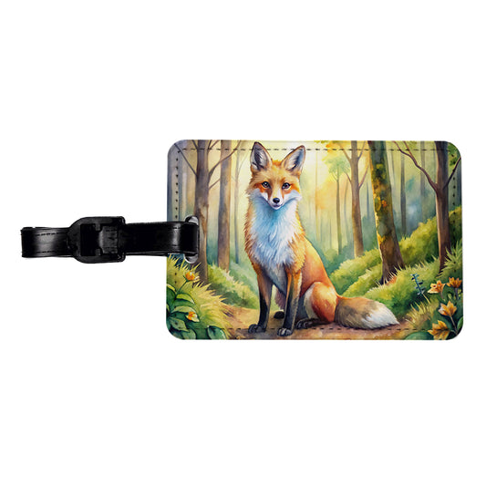 Fox Sitting In Forest Watercolor Travel Faux Leather Luggage Tag
