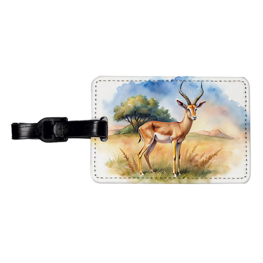 Gazelle African Plain Watercolor Design Travel Faux Leather Luggage Tag