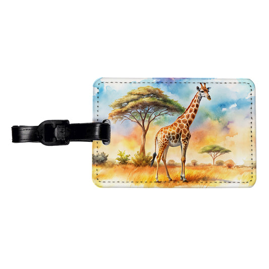 Giraffe African Plain Watercolor Design Travel Faux Leather Luggage Tag