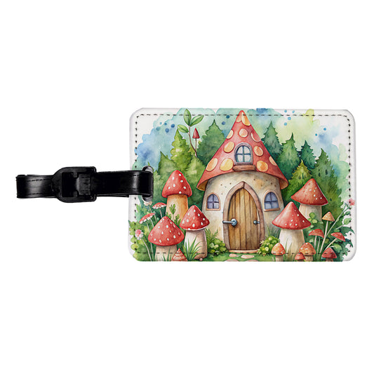 Gnome House Red Roof Watercolor Cute Travel Faux Leather Luggage Tag