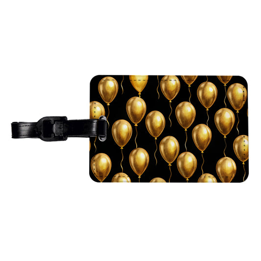 Gold Balloons Black Background Birthday Anniversary Travel Faux Leather Luggage Tag