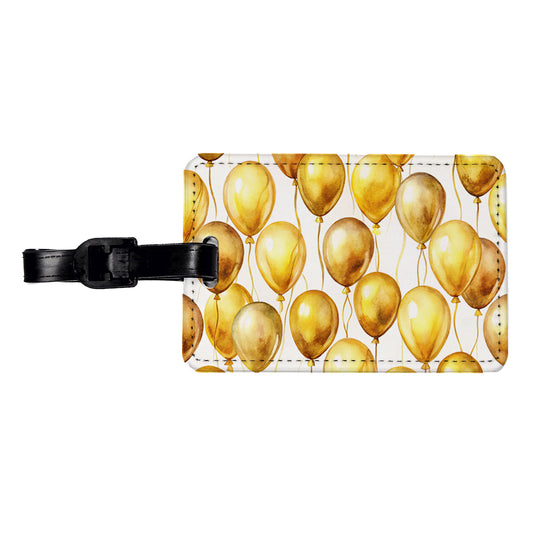 Gold Balloons Watercolor Birthday Anniversary Travel Faux Leather Luggage Tag