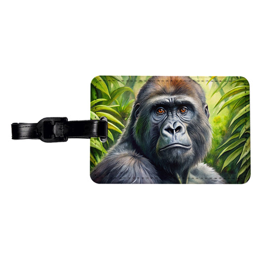 Gorilla In Rainforest Watercolor Travel Faux Leather Luggage Tag