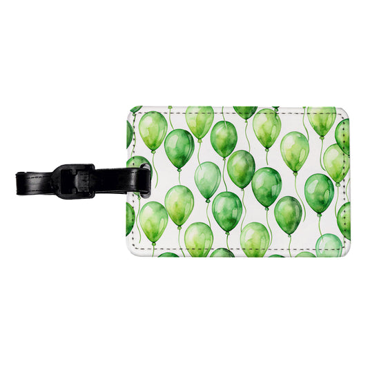 Green Balloons Watercolor Birthday Travel Faux Leather Luggage Tag