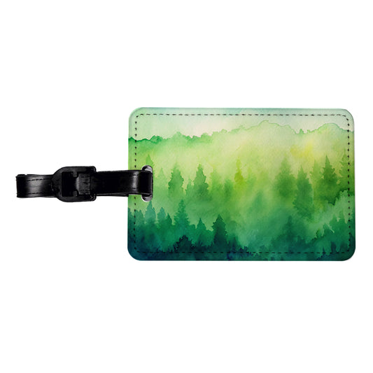 Green Forest Ombre Watercolor Travel Faux Leather Luggage Tag
