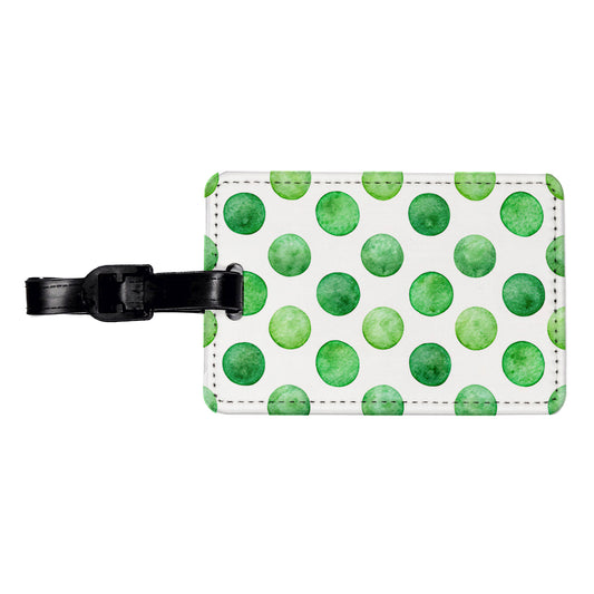Green Polka Dots White Background Travel Faux Leather Luggage Tag