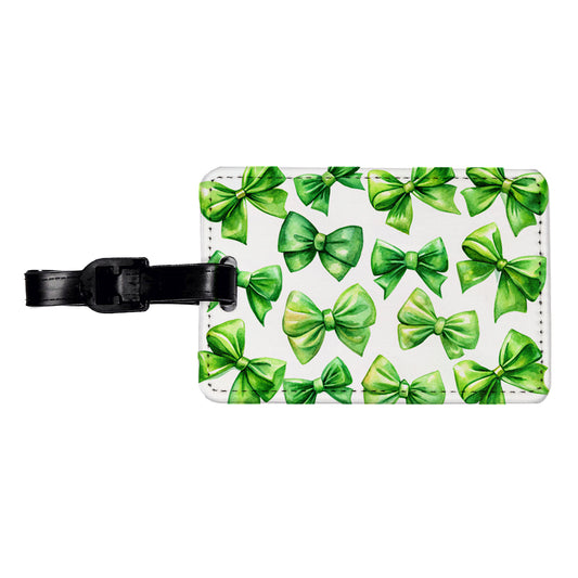 Green Scattered Coquette Bows Watercolor Travel Faux Leather Luggage Tag