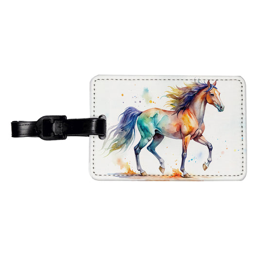 Horse Watercolor Design Travel Faux Leather Luggage Tag