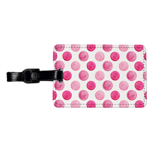 Hot Pink Polka Dots White Background Travel Faux Leather Luggage Tag