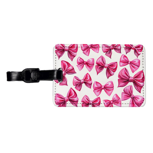 Hot Pink Scattered Coquette Bows Watercolor Travel Faux Leather Luggage Tag