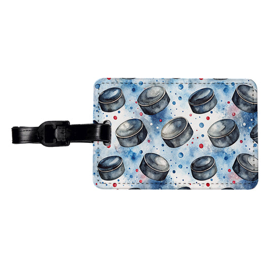 Ice Hockey Pucks Watercolor Travel Faux Leather Luggage Tag