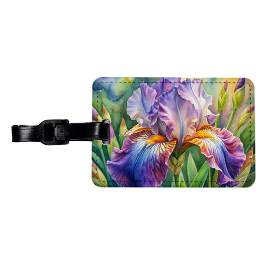 Iris Purple Flowers Watercolor Travel Faux Leather Luggage Tag