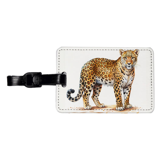 Leopard Print Watercolor Travel Faux Leather Luggage Tag