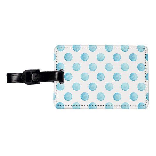Light Blue Polka Dots White Background Travel Faux Leather Luggage Tag