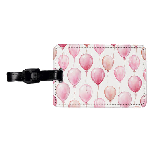 Light Pink Balloons Watercolor Birthday Travel Faux Leather Luggage Tag