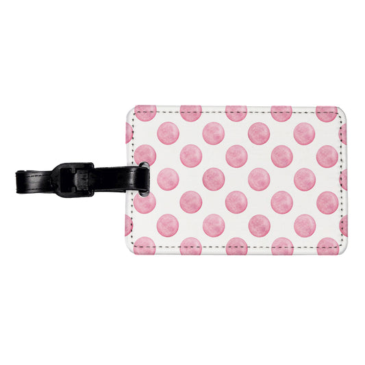 Light Pink Polka Dots White Background Travel Faux Leather Luggage Tag