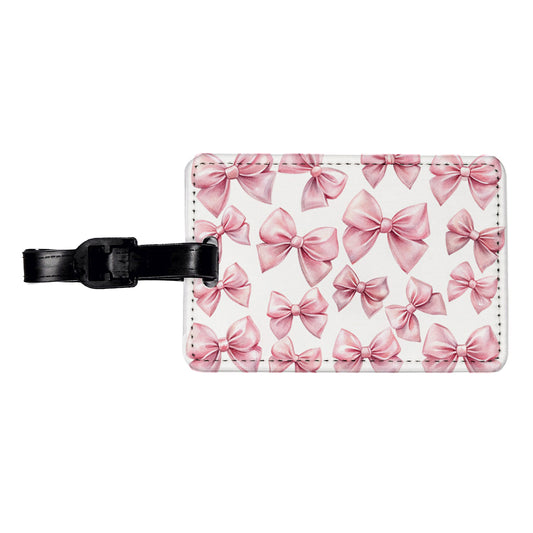 Light Pink Scattered Coquette Bows Watercolor Travel Faux Leather Luggage Tag