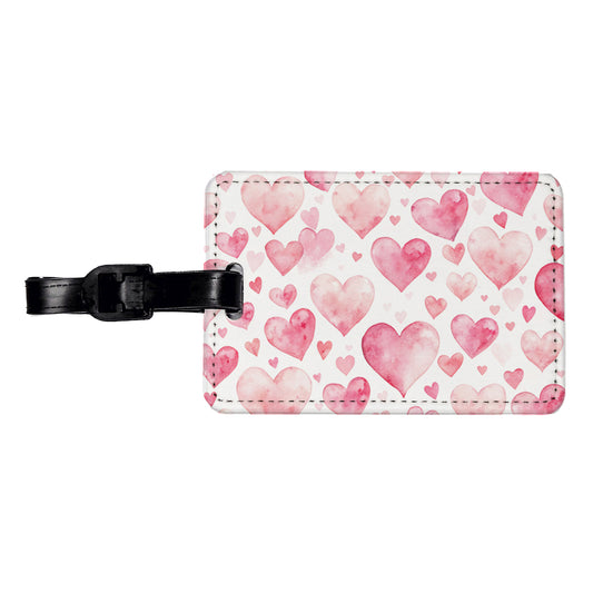 Light Pink Scattered Hearts Watercolor Travel Faux Leather Luggage Tag