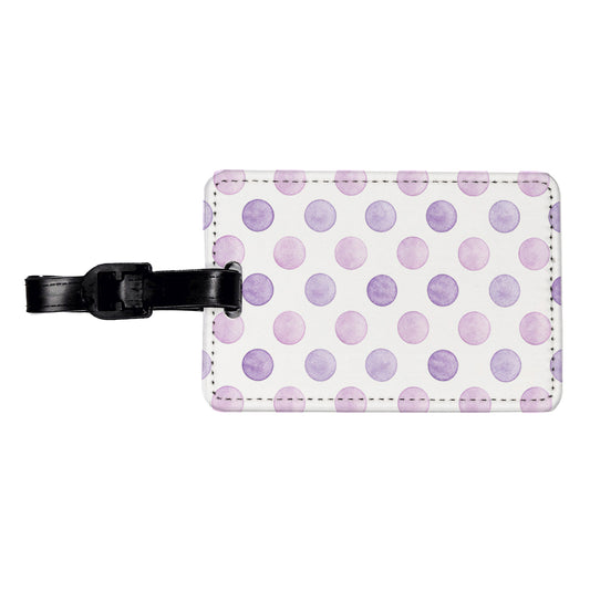 Light Purple Polka Dots White Background Travel Faux Leather Luggage Tag