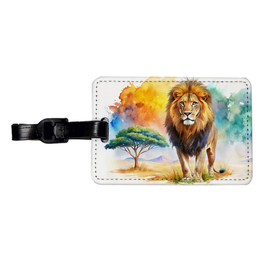 Lion African Plain Beautiful Watercolor Travel Faux Leather Luggage Tag