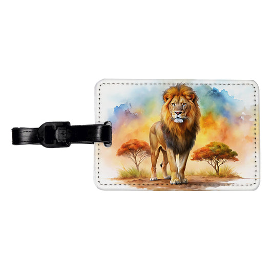 Lion African Plain Watercolor Travel Faux Leather Luggage Tag