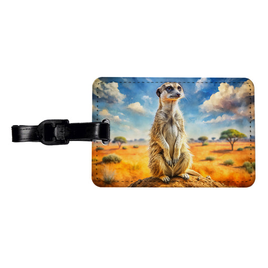 Meerkat African Plain Watercolor Design Travel Faux Leather Luggage Tag