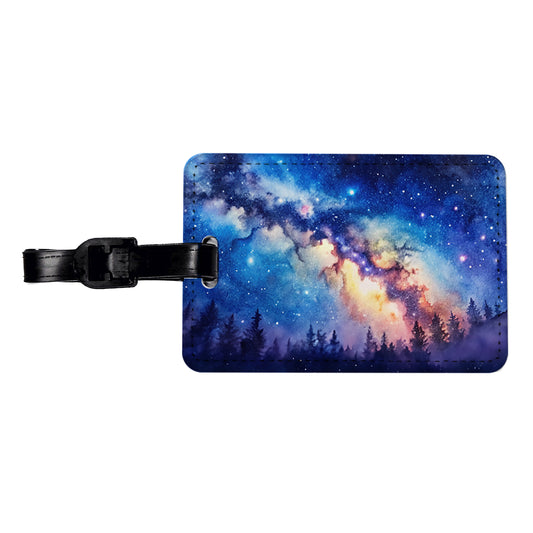 Milky Way Space Watercolor Design Stars Beautiful Travel Faux Leather Luggage Tag