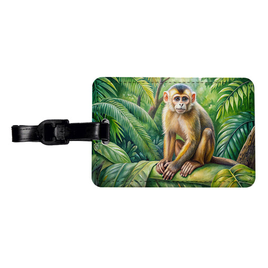 Monkey In Rainforest Watercolor Travel Faux Leather Luggage Tag
