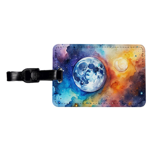 Moon Space Watercolor Design Astronomy Travel Faux Leather Luggage Tag