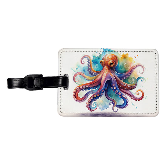 Octopus Watercolor Colorful Travel Faux Leather Luggage Tag