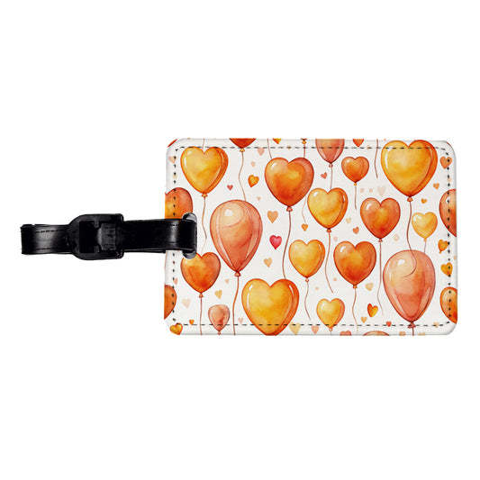Orange Balloons Hearts Watercolor Birthday Travel Faux Leather Luggage Tag