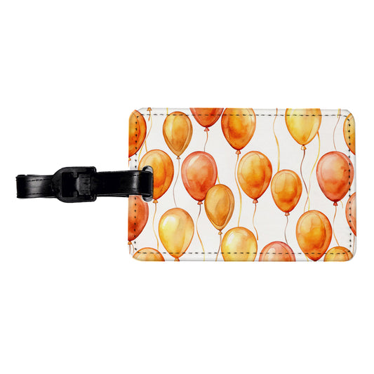 Orange Balloons Watercolor Birthday Travel Faux Leather Luggage Tag