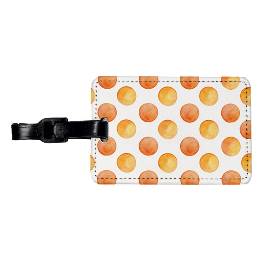 Orange Polka Dots White Background Travel Faux Leather Luggage Tag