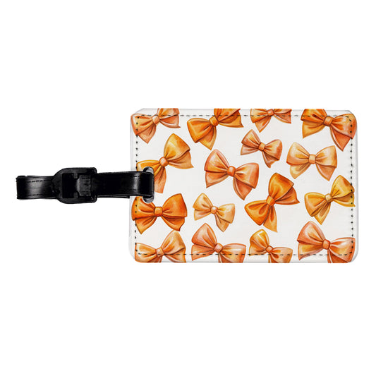 Orange Scattered Coquette Bows Watercolor Travel Faux Leather Luggage Tag