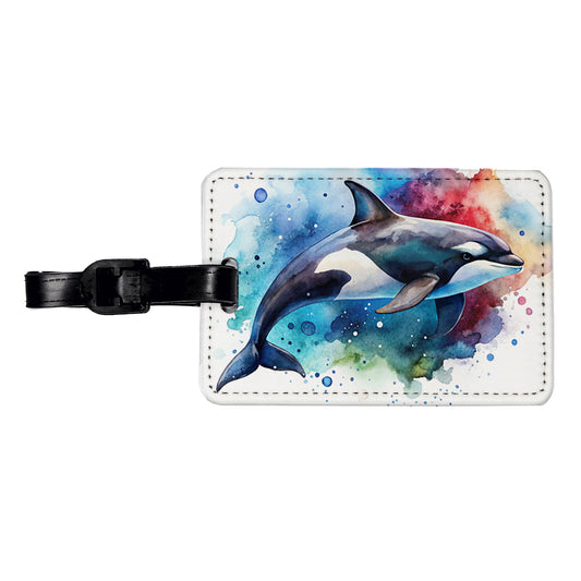 Orca Whale Colorful Watercolor Design Travel Faux Leather Luggage Tag