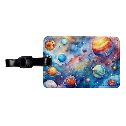 Outer Space Watercolor Astronomy Travel Faux Leather Luggage Tag