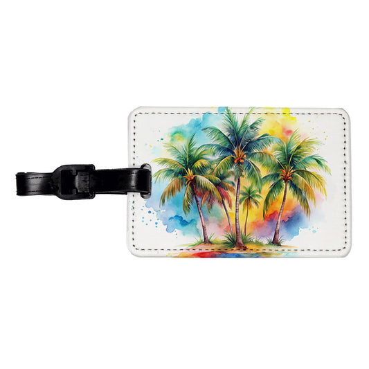 Palm Trees Tropical Watercolor Design Travel Faux Leather Luggage Tag