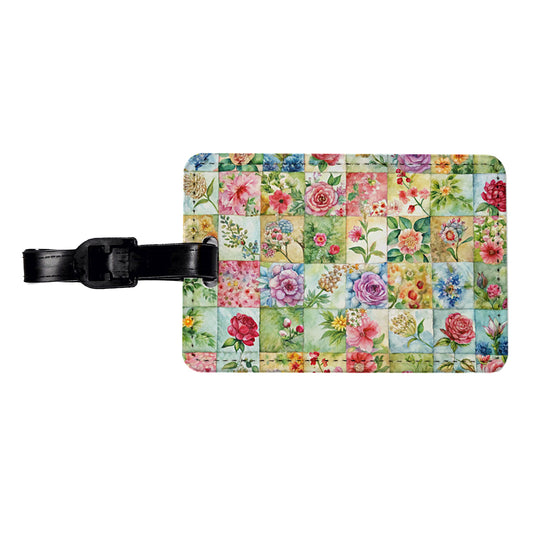 Patchwork Floral Quilt Quilter Sewing Watercolor Travel Faux Leather Luggage Tag