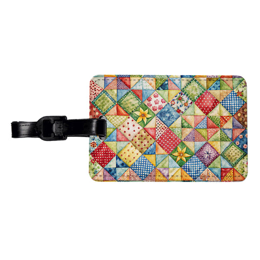 Patchwork Quilt Country Sewing Quilter Travel Faux Leather Luggage Tag